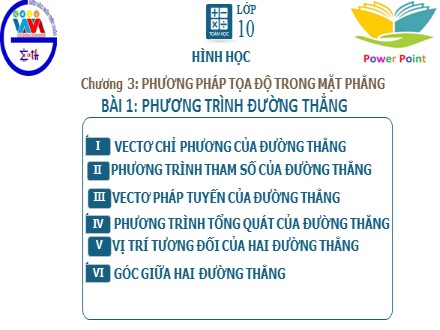 Bài giảng môn Toán Lớp 10 - Chương 3: Phương pháp tọa độ trong mặt phẳng, Bài 1: Phương trình đường thẳng (Tiết 3)
