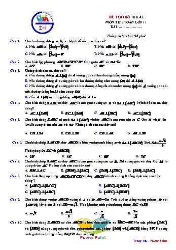 Đề kiểm tra môn Toán Lớp 11 - Bài: Ôn tập chương 3 (Test 2)