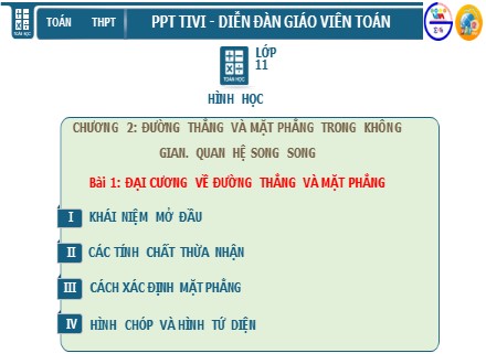 Bài giảng môn Toán Lớp 11 - Chương 2, Bài 1: Đại cương về đường thẳng và mặt phẳng (Tiết 1)