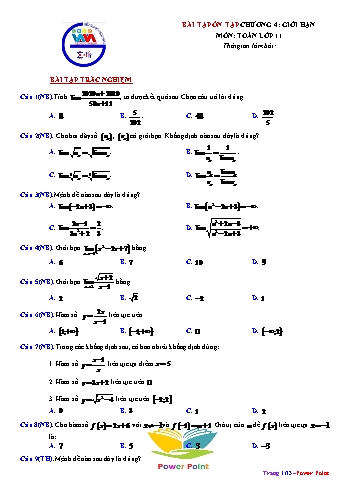 Bài tập ôn tập môn Toán Lớp 11 - Chương 4: Giới hạn