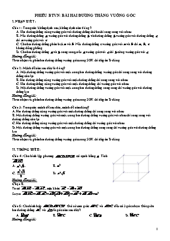 Bài tập về nhà môn Toán Lớp 11 - Bài 2: Hai đường thằng vuông góc (Có lời giải)