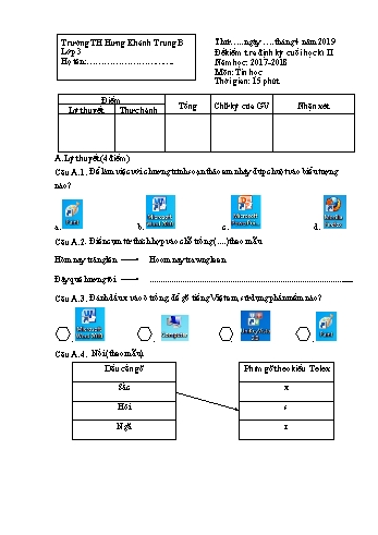 Đề kiểm tra định kỳ cuối học kì II môn Tin học Lớp 3 - Trường TH Hưng Khánh Trung B
