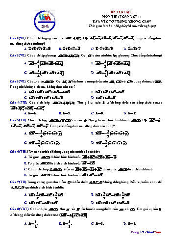 Đề kiểm tra môn Toán Lớp 11 - Bài: Vectơ trong không gian