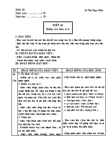 Giáo án môn Âm Nhạc Lớp 1 - Tiết 18: Kiểm tra học kỳ 1 - Lê Thị Ngọc Hân