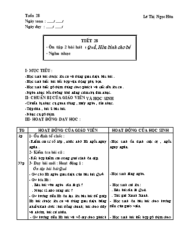 Giáo án môn Âm Nhạc Lớp 1 - Tiết 28: Ôn tập bài hát Quả, Hòa bình cho bé - Lê Thị Ngọc Hân