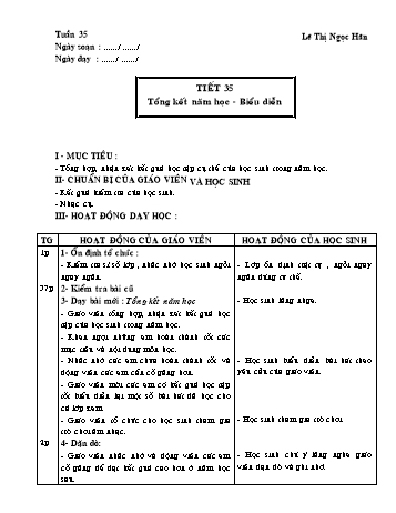 Giáo án môn Âm Nhạc Lớp 1 - Tiết 35: Tổng kết năm học Biểu diễn - Lê Thị Ngọc Hân