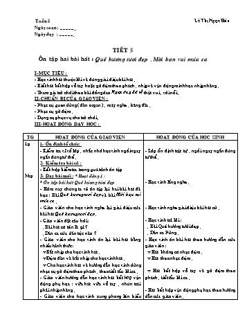 Giáo án môn Âm Nhạc Lớp 1 - Tiết 4: Ôn tập bài Quê hương tươi đẹp, Mời bạn cùng múa ca - Lê Thị Ngọc Hân