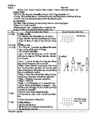 Giáo án môn Thể dục Lớp 5 - Tiết 21: Động tác toàn thân-trò chơi Chạy nhanh theo sô