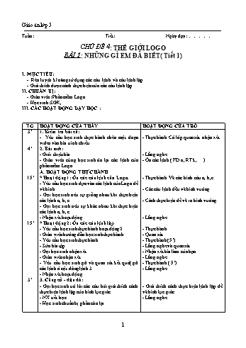 Giáo án môn Tin học Lớp 5 - Chủ đề 4: Thế giới Logo - Bài 1: Những gì em đã biết