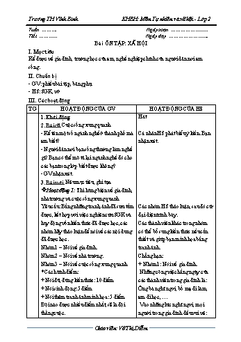 Giáo án Môn Tự nhiên và xã hội Lớp 2 - Trường TH Vĩnh Bình