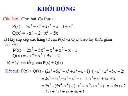 Bài giảng Toán 7 - Bài 8: Cộng, trừ đa thức một biến