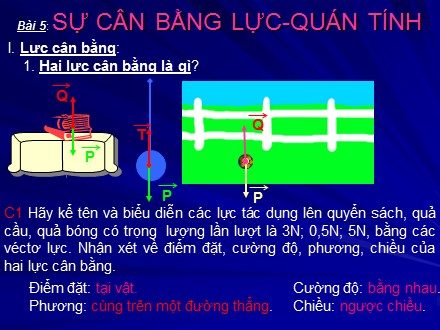 Bài giảng Vật Lí 8 - Bài 5: Sự cân bằng lực - Quán tính