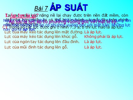 Bài giảng Vật Lí 8 - Bài 7: Áp suất