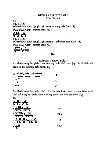 Bài kiểm tra 15 môn Toán Lớp 8