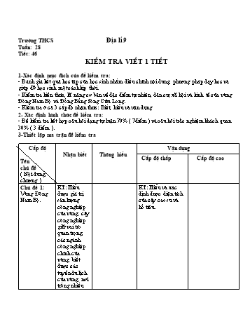 Bài kiểm tra viết 1 tiết môn Địa lý 9 (Có đáp án)