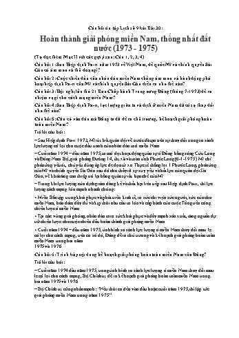 Câu hỏi ôn tập Lịch sử 9 - Bài 30: Hoàn thành giải phóng miền Nam, thống nhất đất nước (1973 - 1975)