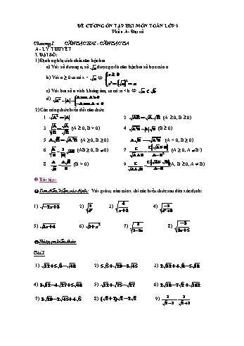 Đề cương ôn tập học kì 1 môn Toán lớp 9 - Phần A Đại số