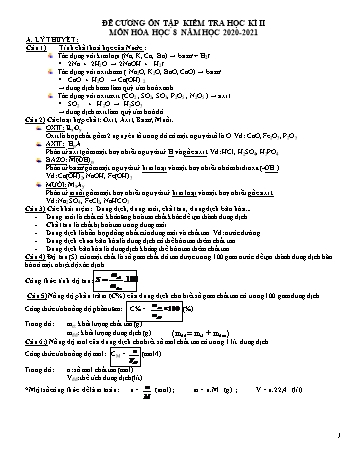 Đề cương ôn tập kiểm tra học kì 2 môn Hóa học 8 - Năm học 2020-2021