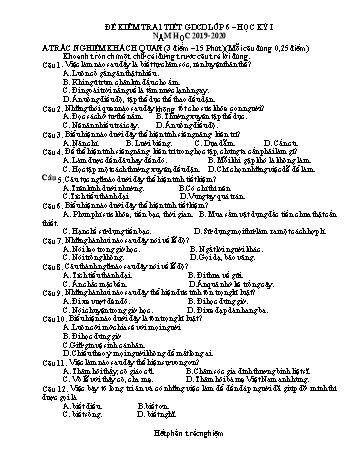Đề kiểm tra 1 tiết GDCD lớp 6 học kỳ 1 - Năm học 2019-2020