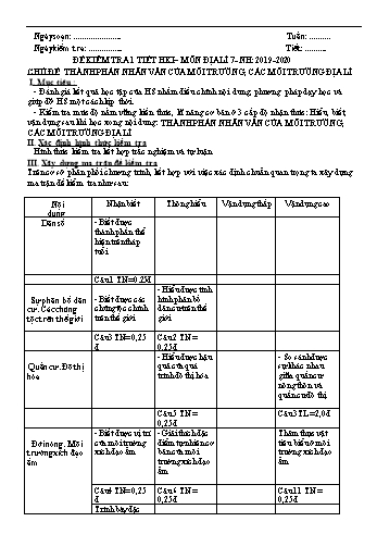 Đề kiểm tra 1 tiết học kì 1 môn Địa lí 7 - Năm học 2019-2020