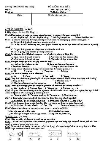 Đề kiểm tra 1 tiết môn Vật lý 7 - Trường THCS Phước Mỹ Trung