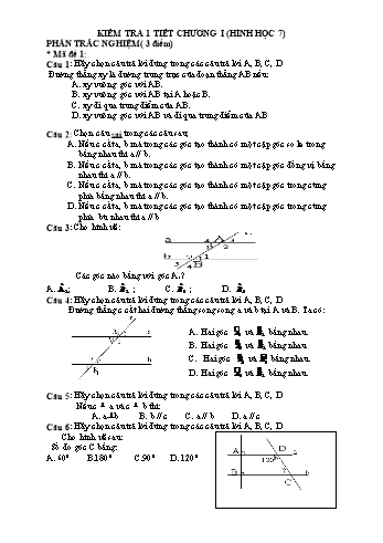 Đề kiểm tra 1 tiết Toán hình học 7 - Chương 1