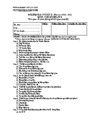 Đề kiểm tra cuối kỳ 2 môn Công nghệ lớp 8 - Năm học 2020-2021