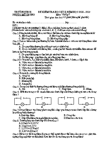 Đề kiểm tra học kỳ 2 môn Vật lý 7 - Năm học 2018-2019 - Trường THCS Phước Mỹ Trung
