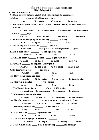 Đề ôn tập thi học kì 2 môn Tiếng anh 9 - Năm học 2018-2019