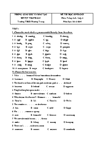 Đề thi học sinh giỏi môn Tiếng anh Lớp 6 - Năm học 2013-2014 - Trường THCS Phương Trung