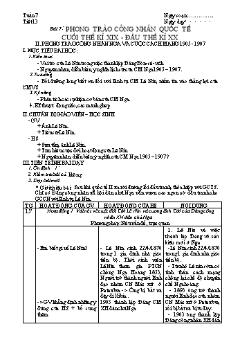 Giáo án Lịch sử 8 - Bài 7: Phong trào công nhân quốc tế cuối thế kỉ XIX - đầu thế kỉ XX