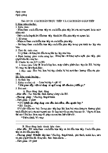 Giáo án Lớp 9 môn Ngữ văn - Tiết 19: Cách dẫn trực tiếp và gián tiếp