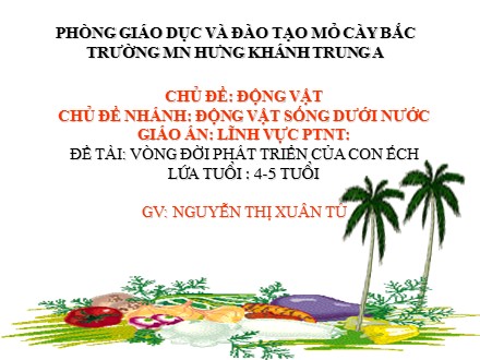 Giáo án mầm non lớp lá - Lĩnh vực phát triển nhận thức, Đề tài: Vòng đời phát triển của con ếch - Nguyễn Thị Xuân Tú