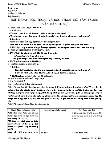 Giáo án Môn Ngữ văn 9 - Bài: Đối thoại độc thoại và độc thoại nội tâm trong văn bản tự sự - Trường THCS Phước Mỹ Trung