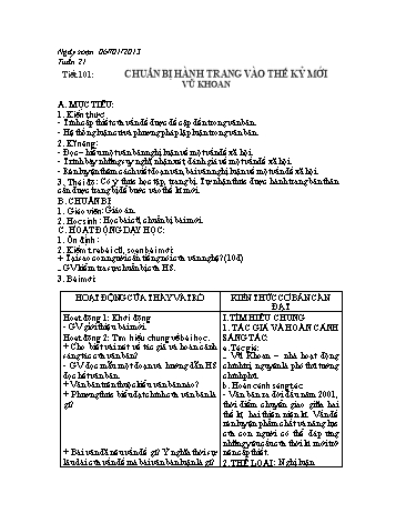 Giáo án môn Ngữ văn 9 - Tiết học 101: Chuẩn bị hành trang vào thế kỉ mới - Vũ Khoan