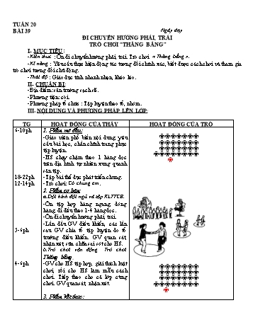 Giáo án môn Thể dục Lớp 1 - Bài 39: Đi chuyển hướng phải, trái trò chơi thăng bằng