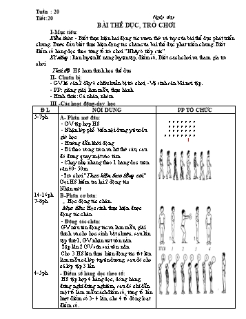 Giáo án môn Thể dục Lớp 1 - Tiết 20: Bài thể dục, trò chơi