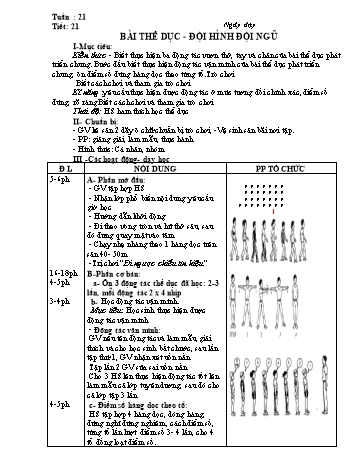 Giáo án môn Thể dục Lớp 1 - Tiết 21: Bài thể dục - đội hình đội ngũ