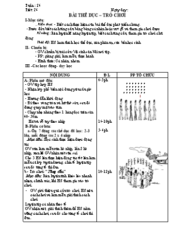 Giáo án môn Thể dục Lớp 1 - Tiết 26: Bài thể dục – trò chơi