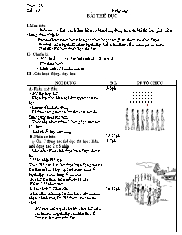 Giáo án môn Thể dục Lớp 1 - Tiết 28: Bài thể dục