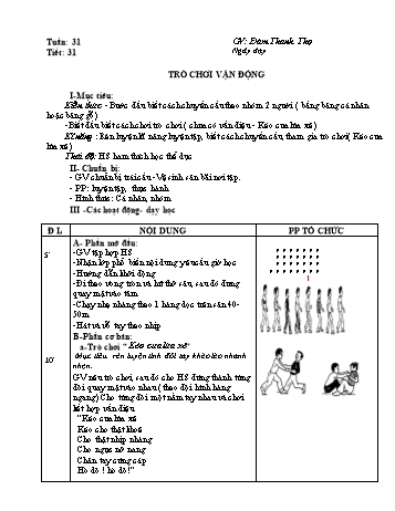 Giáo án môn Thể dục Lớp 1 - Tiết 31: Trò chơi vận động