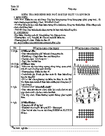 Giáo án môn Thể dục Lớp 3 - Tiết 35: Kiểm tra đội hình đội ngũ-bài tập RLTT VÀ KNVĐCB