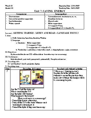 Giáo án Tiếng anh Lớp 9 - Unit 7: Saving energy