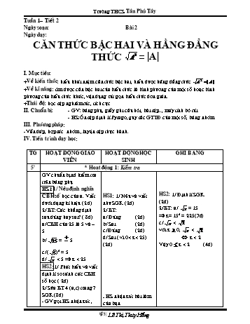 Giáo án Toán 9 - Bài 2: Căn thức bậc hai và hằng đẳng thức