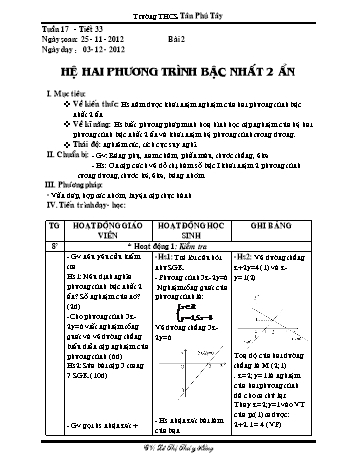 Giáo án Toán 9 - Bài 2: Hệ hai phương trình bậc nhất hai ẩn