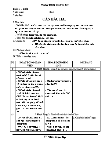 Giáo án Toán Lớp 9 - Bài 1: Căn bậc hai