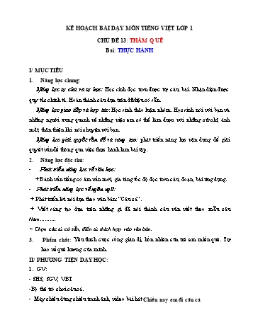 Kế hoạch bài dạy môn Tiếng việt Lớp 1 - Chủ đề 13: Thăm quê, Bài: Bài thực hành
