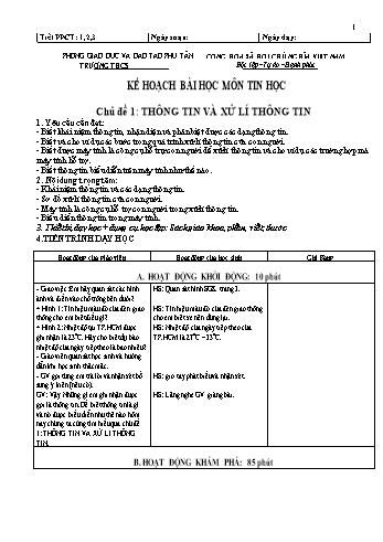 Kế hoạch bài học môn Tin học - Chủ đề 1: Thông tin và xử lí thông tin