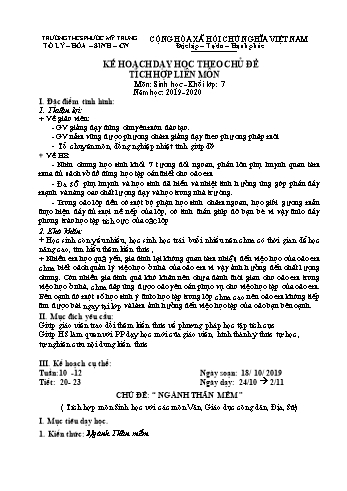Kế hoạch dạy học theo chủ đề tích hợp liên môn môn Sinh học - Khối lớp 7 - Năm học: 2019-2020