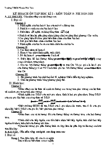 Kế hoạch ôn tập học kì 1 môn Toán 9 - Năm học 2019-2020 - Trường THCS Nhuận Phú Tân